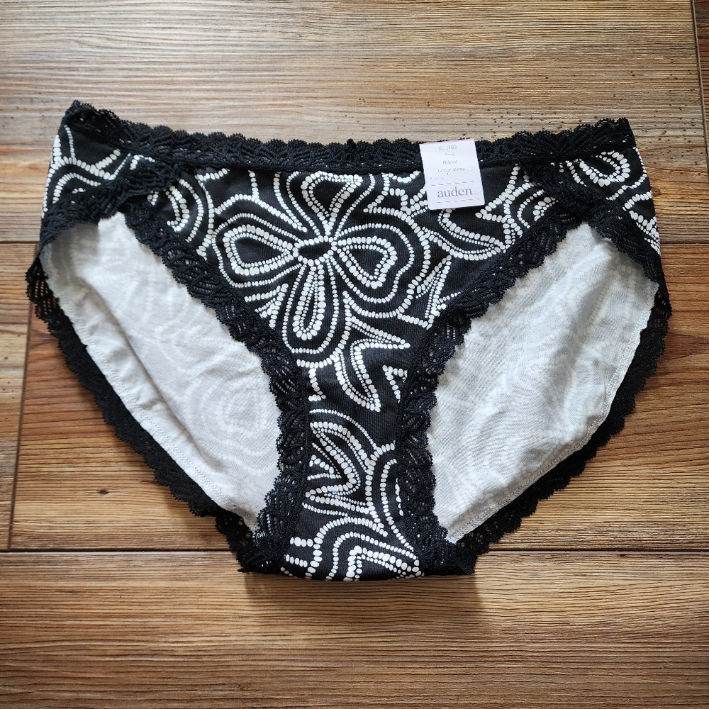 Auden Panties Cotton Blend Bikini Womens XL Black White Floral NEW